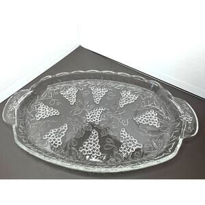 MCM Anchor Hocking Clear Cut Glass Serve A Snack Tray Raised Grape Texture
